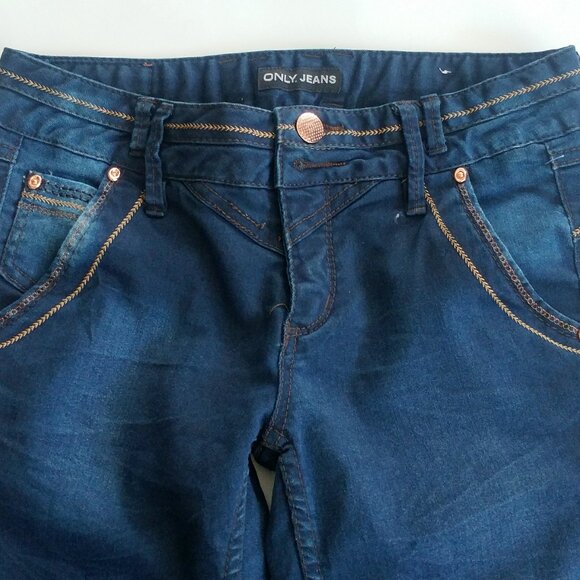 ONLY Women's Size 28 Skinny Blue Jeans Contrast Stitch Embroidered Studded Boho - Picture 5 of 10